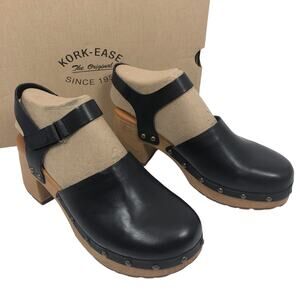 NEW Kork-Ease Tinsley Clogs 7 Black Leather Chunky Sandals Closed Toe Platform